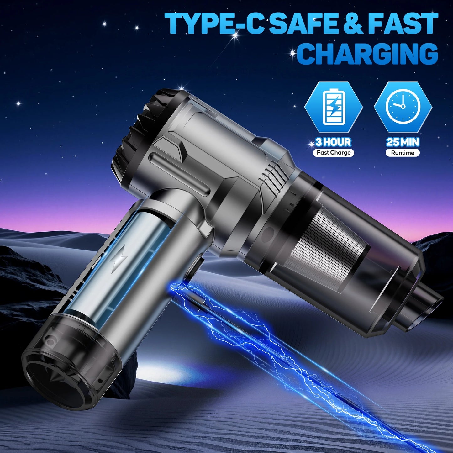 Cordless Handheld Vacuum Cleaner, Small Portable Car Vacuum Cleaner with Window Breaker, 15000Pa Powerful 3-In-1 Portable Handheld Vacuum for Home, Pet and Car